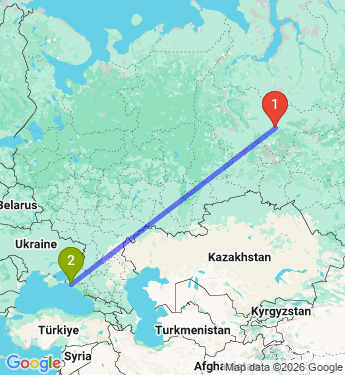 Маршрут из Сургута в Гостагаевскую