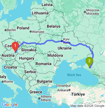 Маршрут из Вены в Краснодар