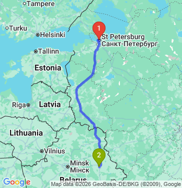 Маршрут из Санкт-Петербурга в Могилев