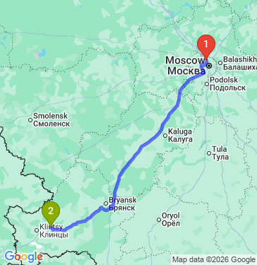 Маршрут из Москвы в Унечу