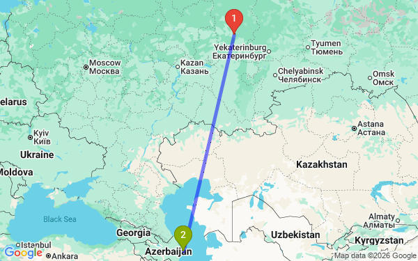 Маршрут из Перми в Баку