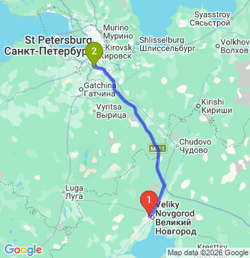 Маршрут из Великого Новгорода в Санкт-Петербург