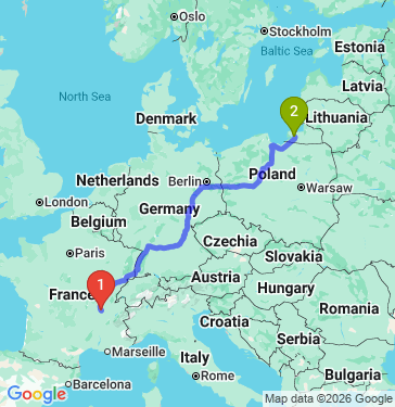 Маршрут из Лиона в Калининград