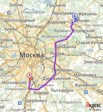 Маршрут из Москвы в Щелково