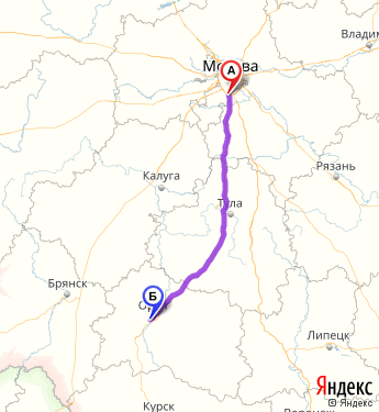 Маршрут из Москвы в Орла