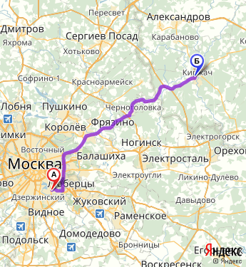 Маршрут из Москвы в Киржача