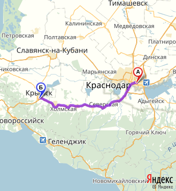 Маршрут из Краснодара в Крымск