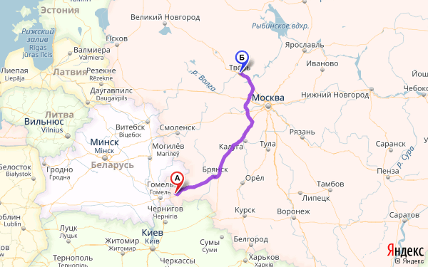 Расстояние между москвой и брянской области