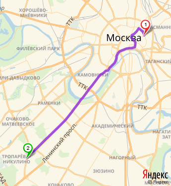 Маршрут из Москвы в Юго-западное метро
