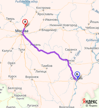 Маршрут из 62 км автодороги Москвы-Дубны в Саратов