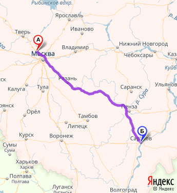 Маршрут из 55 км автодороги Москвы-Дубны в Саратов