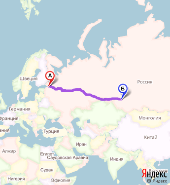 Маршрут из 45 км Автодороги Санкт-Петербург-Пскова в Новосибирск