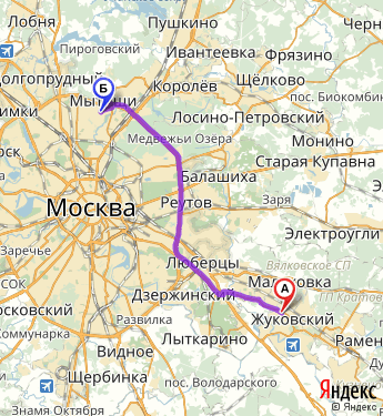 Маршрут из Жуковского в Москву