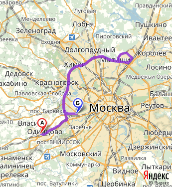 Маршрут из Одинцова в Москву