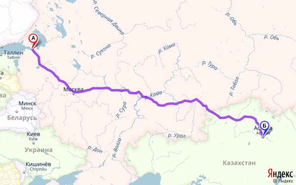 Маршрут из Санкт-Петербурга в Астану