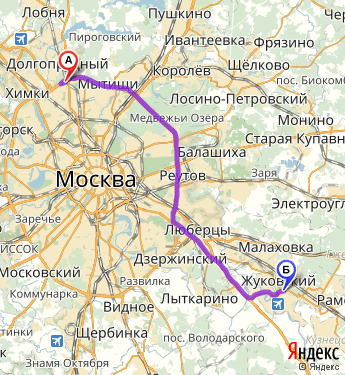 Маршрут из Москвы в Жуковский