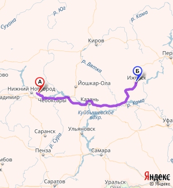 Маршрут из 378 км ш.москва-Нижнего Новгорода в Ижевск