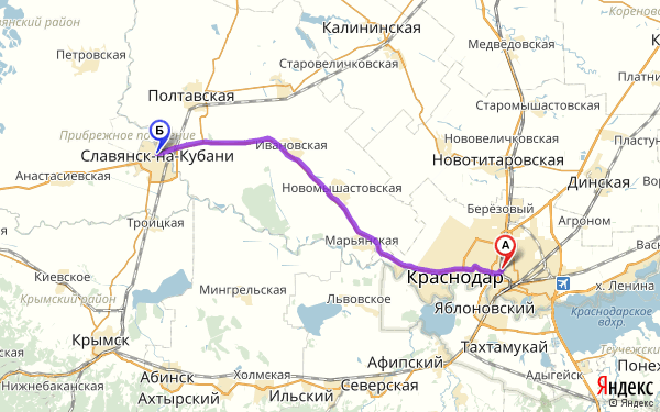 Маршрут из Краснодара в Славянск-на-Кубани