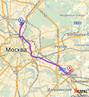 Маршрут из Люберец в Москву