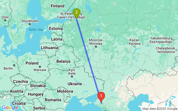 Маршрут из Динской в Санкт-Петербург