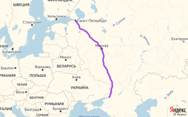 Маршрут из Санкт-Петербурга в Ростов-на-Дону