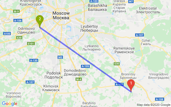 Маршрут из Москвы в 70 км. за мкад по Калужскому шоссе