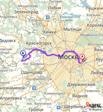 Маршрут из Москвы в Петрово-Дальнее