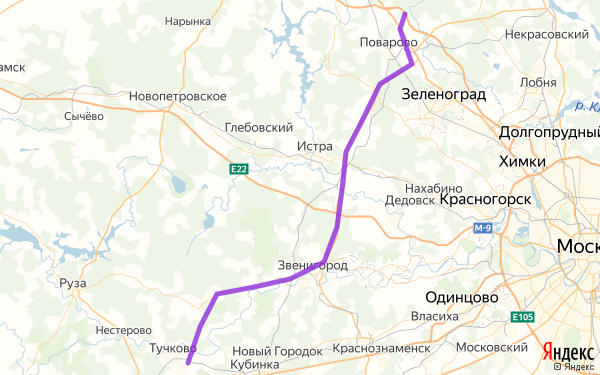 Маршрут из Москвы в 55 км по минскому шоссе