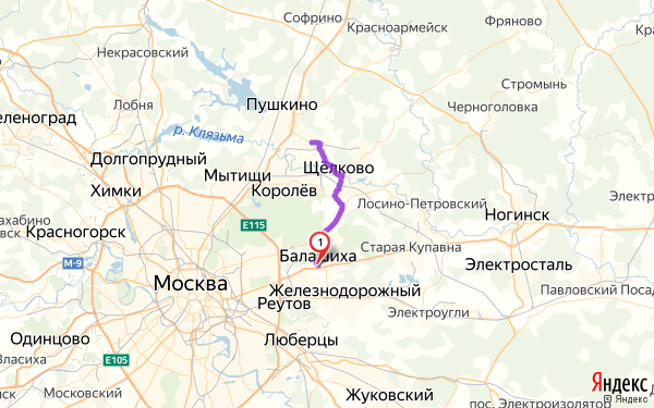 Маршрут из Балашихи в Ивантеевку