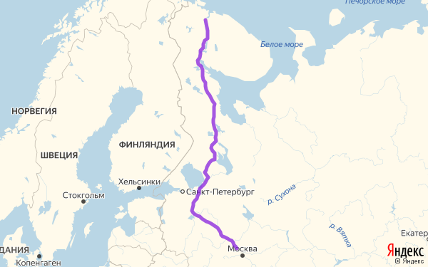 Маршрут из Мурманска в Солнечногорск