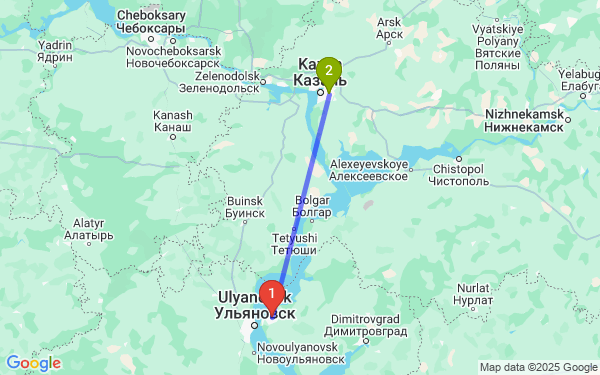 Маршрут из Ульяновска в Лаишевский район ()