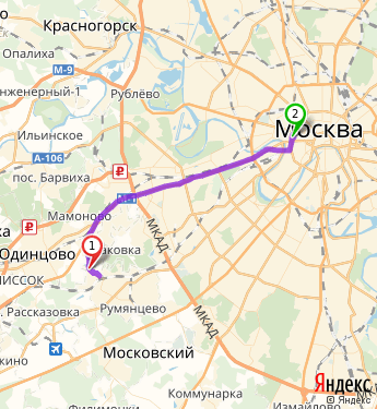 Маршрут из Переделкина в Москву