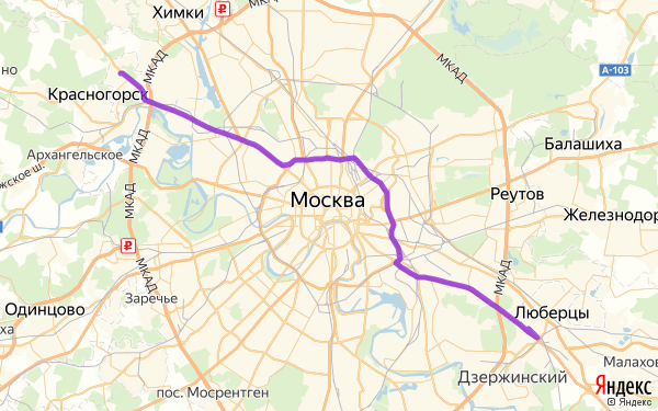 Маршрут из Люберец в Москву