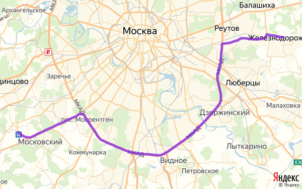 Маршрут из Железнодорожного в Москву