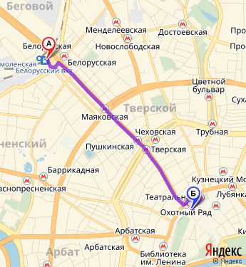 Маршрут из Беларусского вокзала в Москву