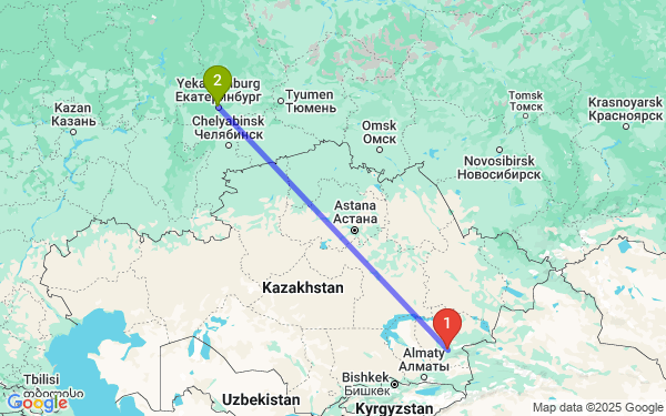 Маршрут из Текелей в Екатеринбург