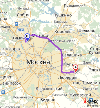 Маршрут из Люберец-2 в Москву