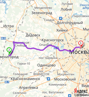 Маршрут из Москвы в Звенигород