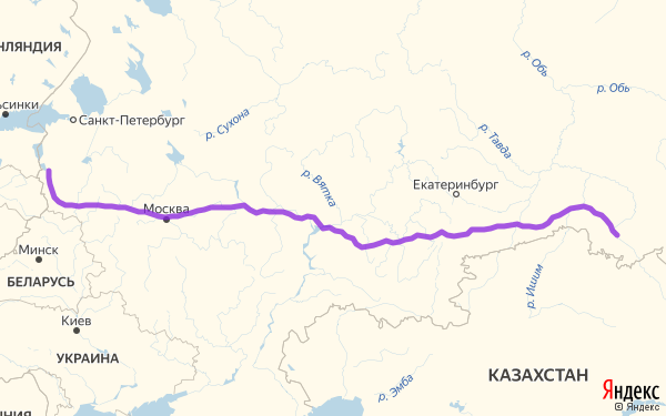 Маршрут из Пскова в Омск