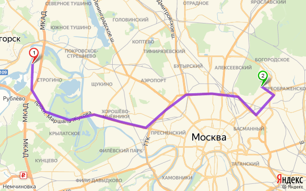 Маршрут из Семибратова в Москву