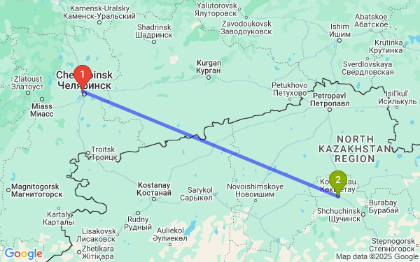 Маршрут из Челябинска в Кокчетава