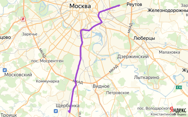 Маршрут из Щербинки в Москву