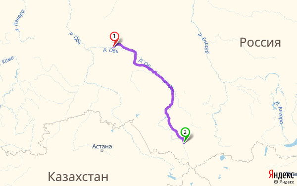 Маршрут из Сургута в Горно-Алтайска