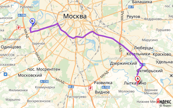 Маршрут из Лыткарина в Москву