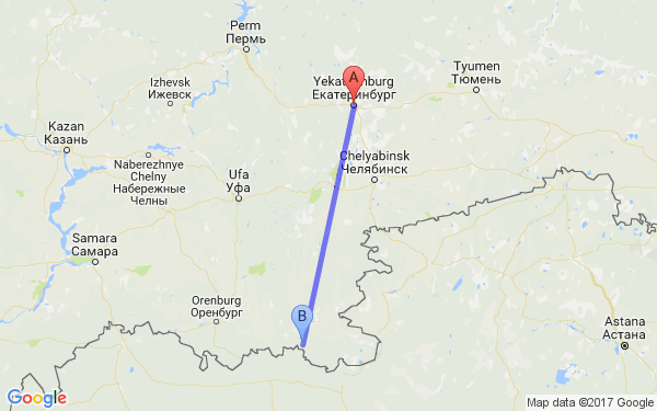 Екатеринбург орск расстояние на машине