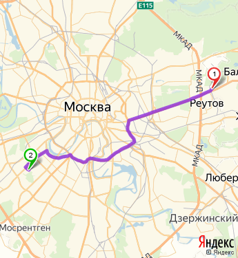 Маршрут из Балашихи в Москву