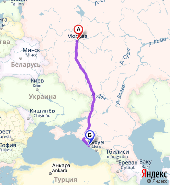 Маршрут из Москвы в Сочи