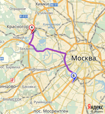 Маршрут из Леруа Мерлен 24 км МКАД в Москву