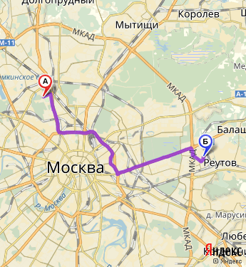 Маршрут из Москвы в Реутов