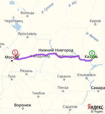 Маршрут из 5 км от Москвы в Казань